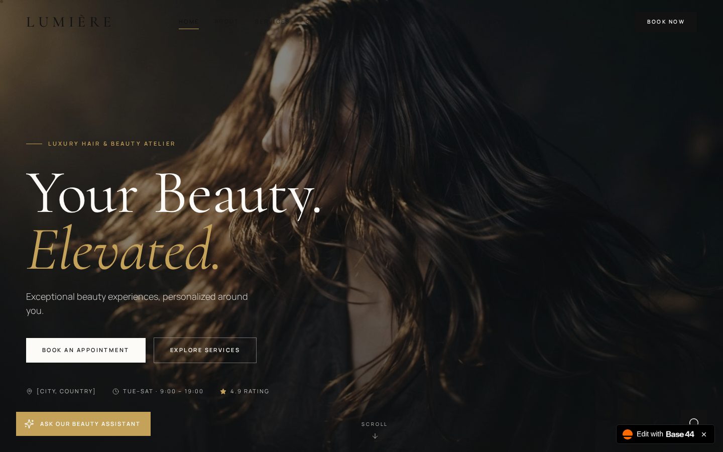 SALON WEBSITE shown on a desktop screen — responsive website development by Quantiva Solutions